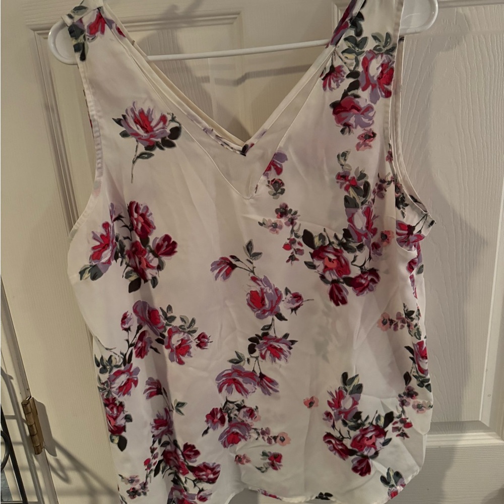 Maurices Floral V-Neck Blouse - White and Pink
